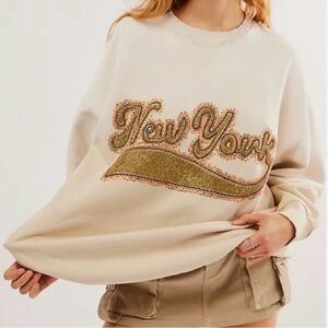 Free People Cream and Gold Crew Neck Sweater